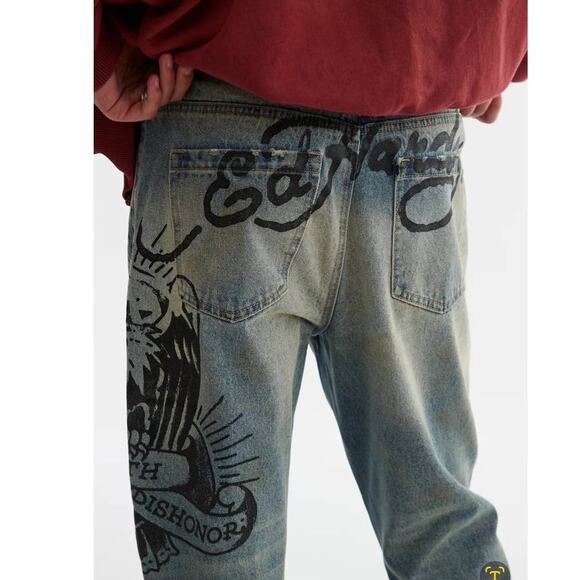 New Urban Outfitters Ed Hardy Graphic Slim Taper Jeans $175 SIZE 32 - Picture 3 of 5